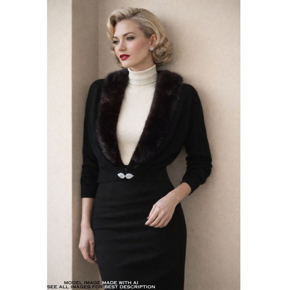 VTG Bernhard Altmann Cashmere Cardigan S Cropped Detachable Mink Fur Rockabilly